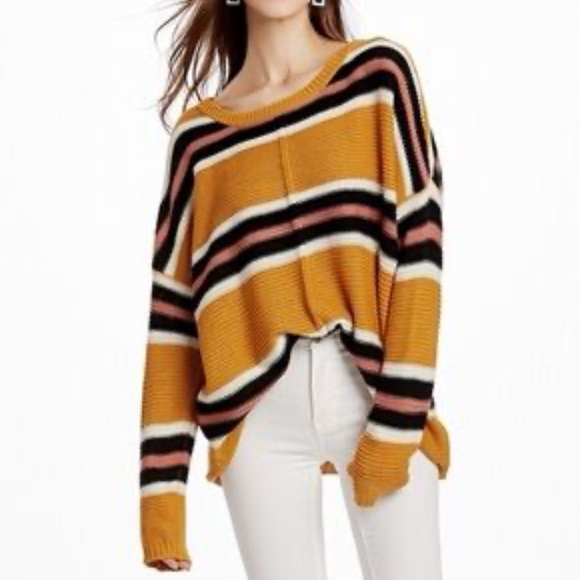 Free for all Striped Mustard scoop neck Sweater!! - Picture 1 of 8